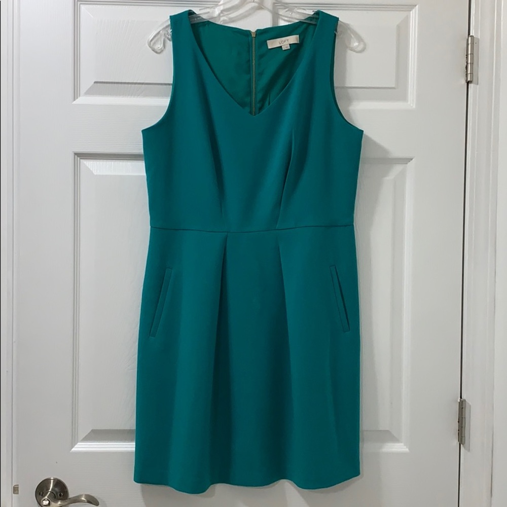 LOFT Pleated Teal Dress